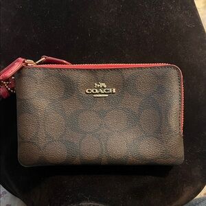 Coach Signature Brown and Red Wristlet